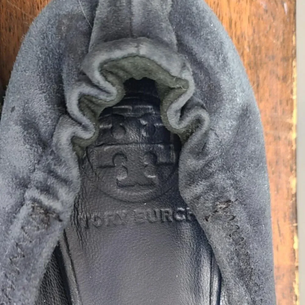 Tory Burch Navy Suede Reva Flats with Logo size 8